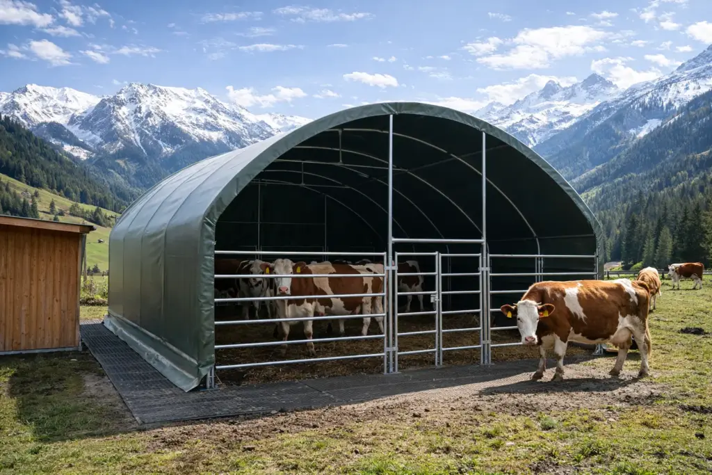 Weidezelt/Unterstand – Einsatz mit Tieren im Freiland (Praxisbeispiel)