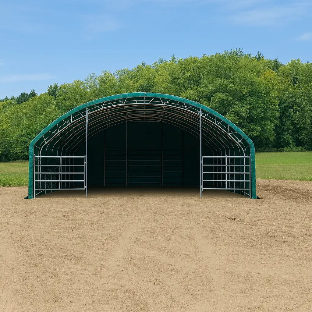 Weidezelt mit zwei gegenüberliegenden Öffnungen