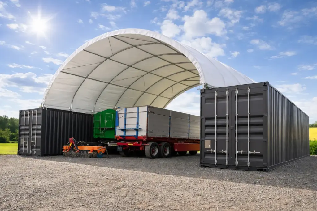 Containerüberdachung – Überdachungssystem an Containern mit Durchfahrt